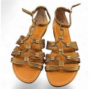 Lauren Ralph Lauren Gold Metallic Leather Strappy Flat Sandals Size 6B 802128382